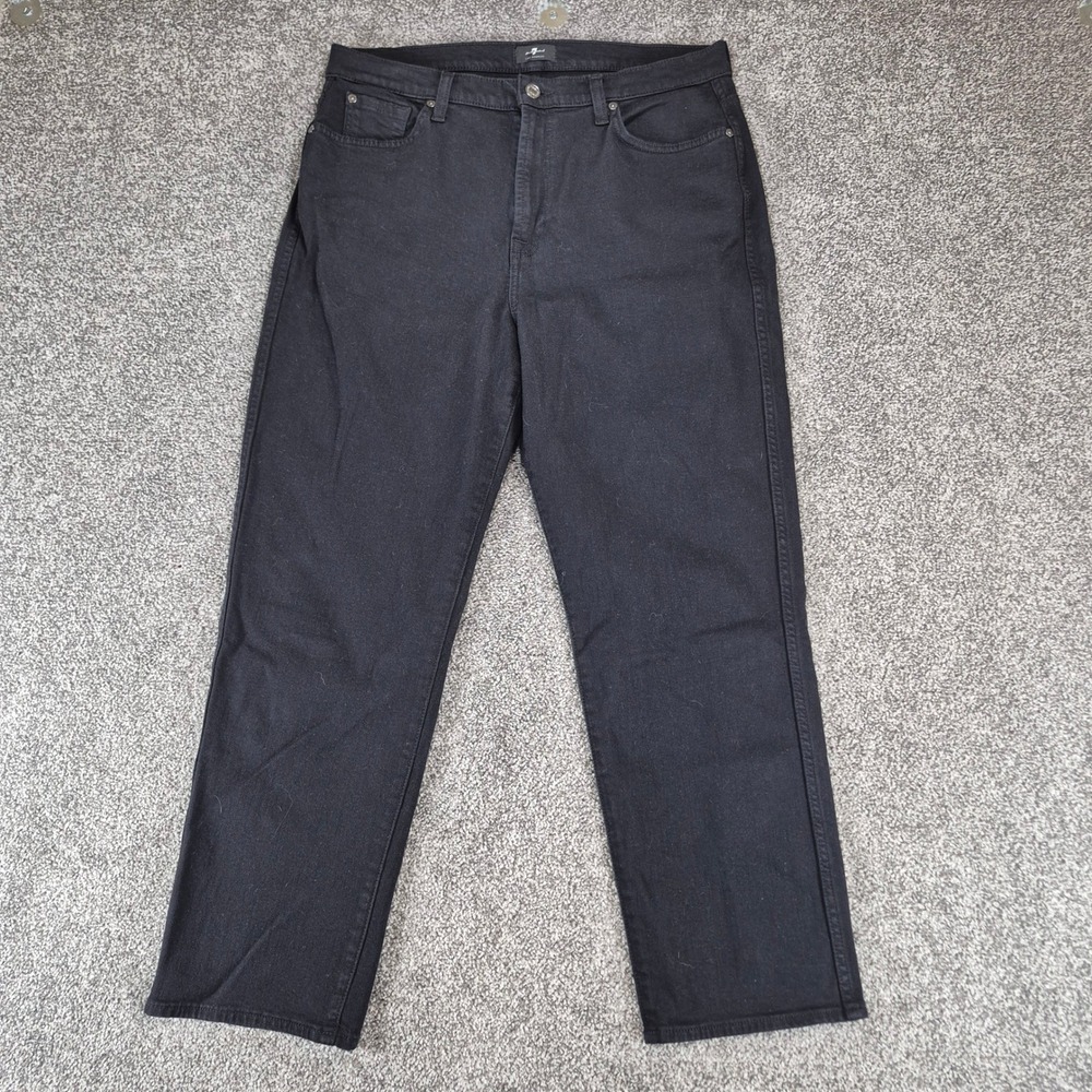 7 For All Mankind Jeans Womens 32 Black High‎ Waist Cropped Straight Stretch